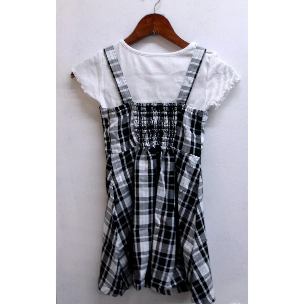 Justice Girls Plaid Jumper Dress‎ White Layered TShirt Set Girls S (7/8) #